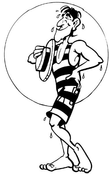 Man in vintage swim suit and straw hat vinyl decal. Customize on line. Summer 088-0260